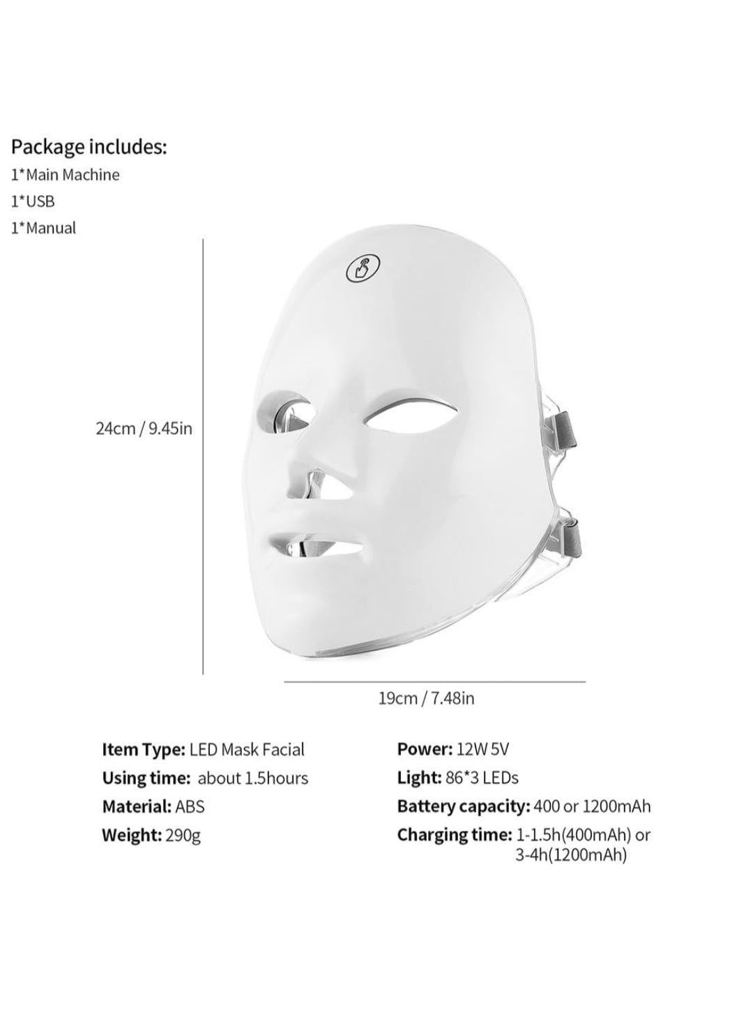 Masque facial LED USB thérapie rajeunissement de la peau Anti acné élimination des rides masque de soins de la peau