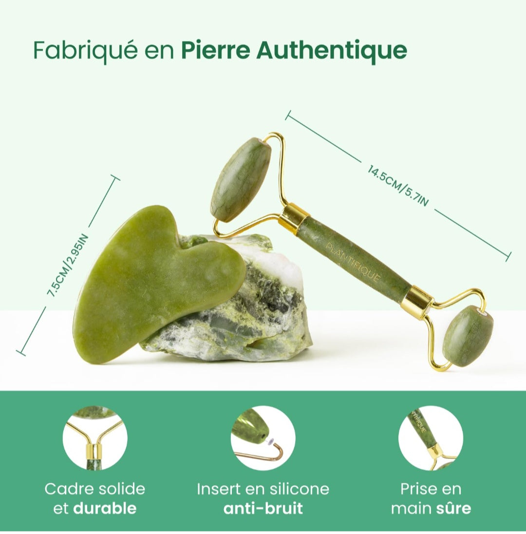 Rouleau de Jade et Gua Sha | Massage du Visage avec Pierre Véritable | Anti-Âge