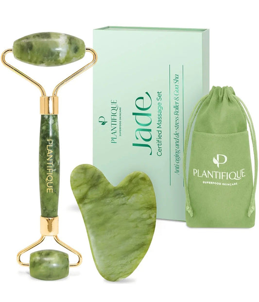Rouleau de Jade et Gua Sha | Massage du Visage avec Pierre Véritable | Anti-Âge