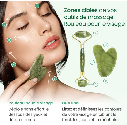 Rouleau de Jade et Gua Sha | Massage du Visage avec Pierre Véritable | Anti-Âge